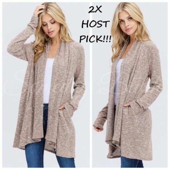 Someday Blush Sweaters - Taupe Ribbed Draped Cardigan Sweater